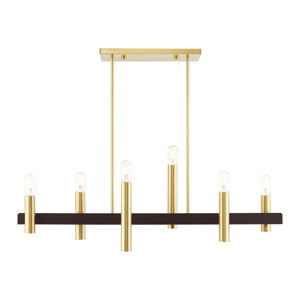 6 Lt Satin Brass & Bronze Linear Chandelier