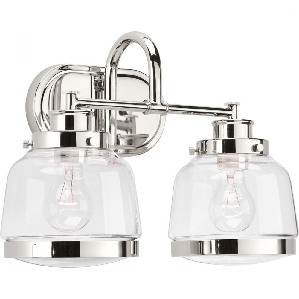 Judson Collection Two-Light Polished Nickel Clear Glass Farmhouse Bath Vanity Light