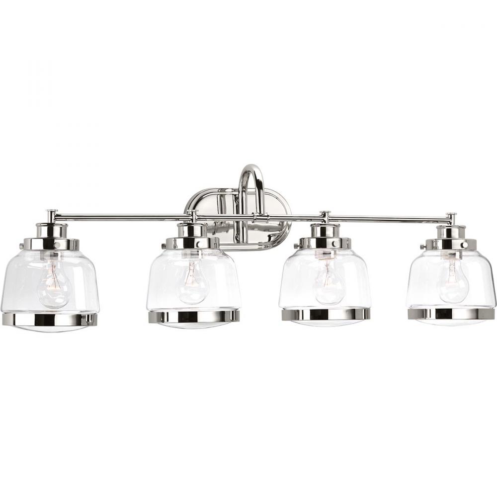 Judson Collection Four-Light Polished Nickel Clear Glass Farmhouse Bath Vanity Light