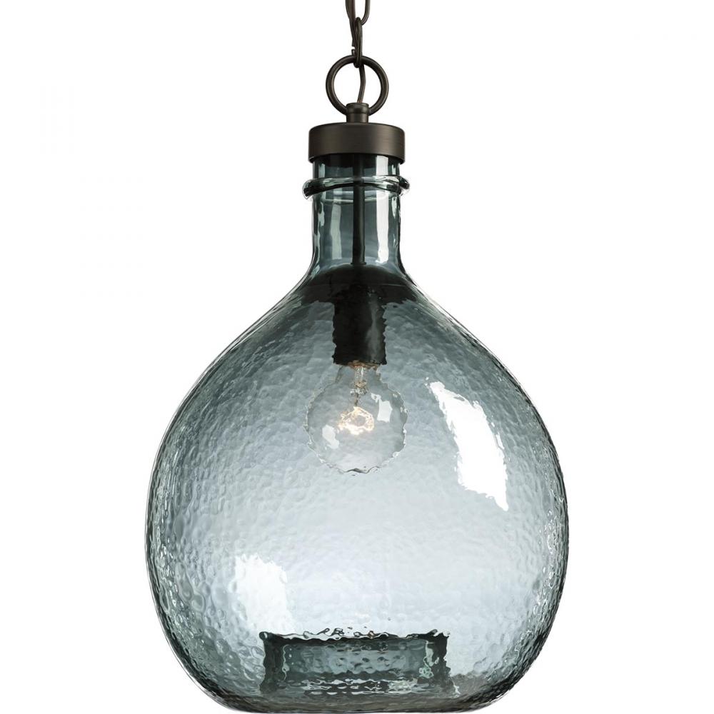 Zin Collection One-Light Antique Bronze Recycled Blue Textured Glass Global Pendant Light