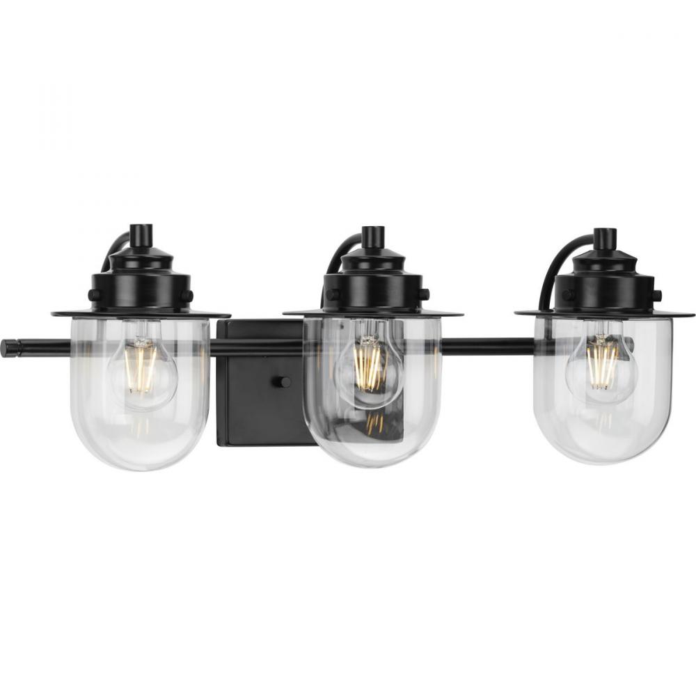 Northlake Collection Three-Light Matte Black Clear Glass Transitional Bath Light