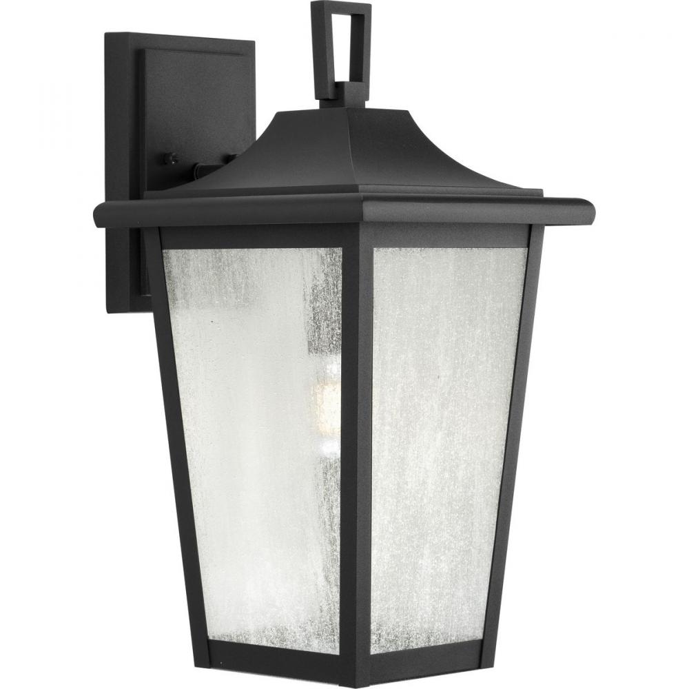 Padgett Collection One-Light Transitional Textured Black Clear Seeded Glass Outdoor Wall Lantern