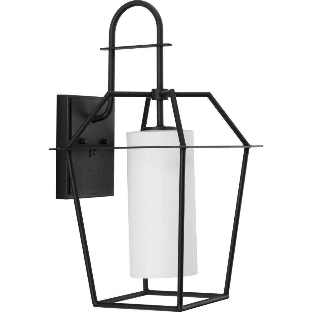 Chilton Collection One-Light New Traditional Textured Black Etched Opal Glass Outdoor Wall Lantern