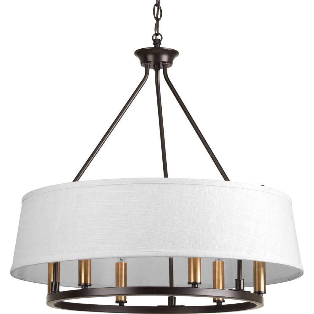 Cherish Collection 24 " Six-Light Antique Bronze Coastal Chandelier Light with Summer Linen Shad