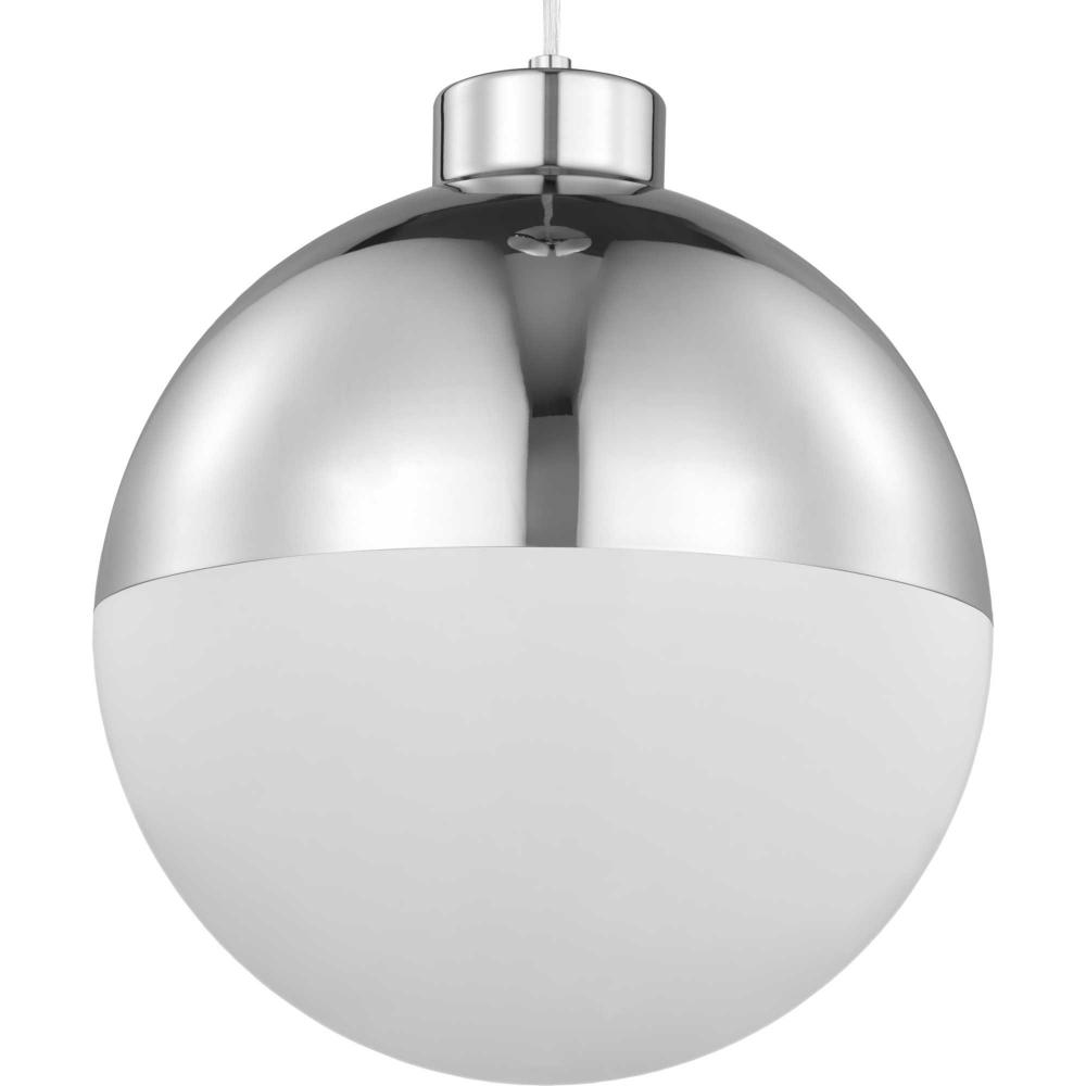 Globe LED Collection One-Light Polished Chrome Opal Glass Mid-Century Modern Pendant Light