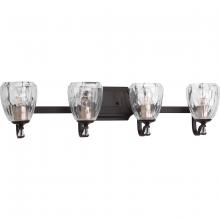 Progress P300119-020 - Anjoux Collection Four-Light Antique Bronze Clear Water Glass Luxe Bath Vanity Light