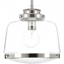Progress P500061-104 - Judson Collection One-Light Polished Nickel Clear Glass Farmhouse Pendant Light