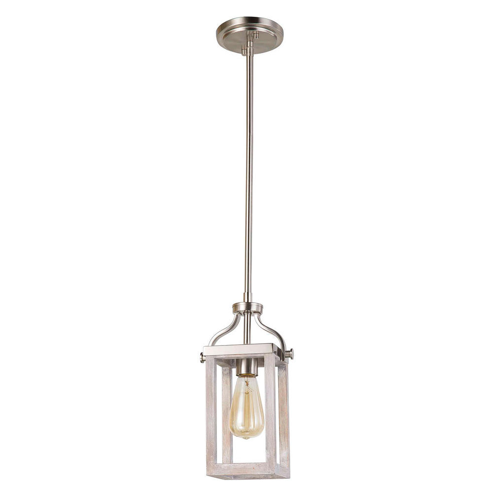 1x60W Mini Pendant With Acacia Wood and Brushed Nickel Finish