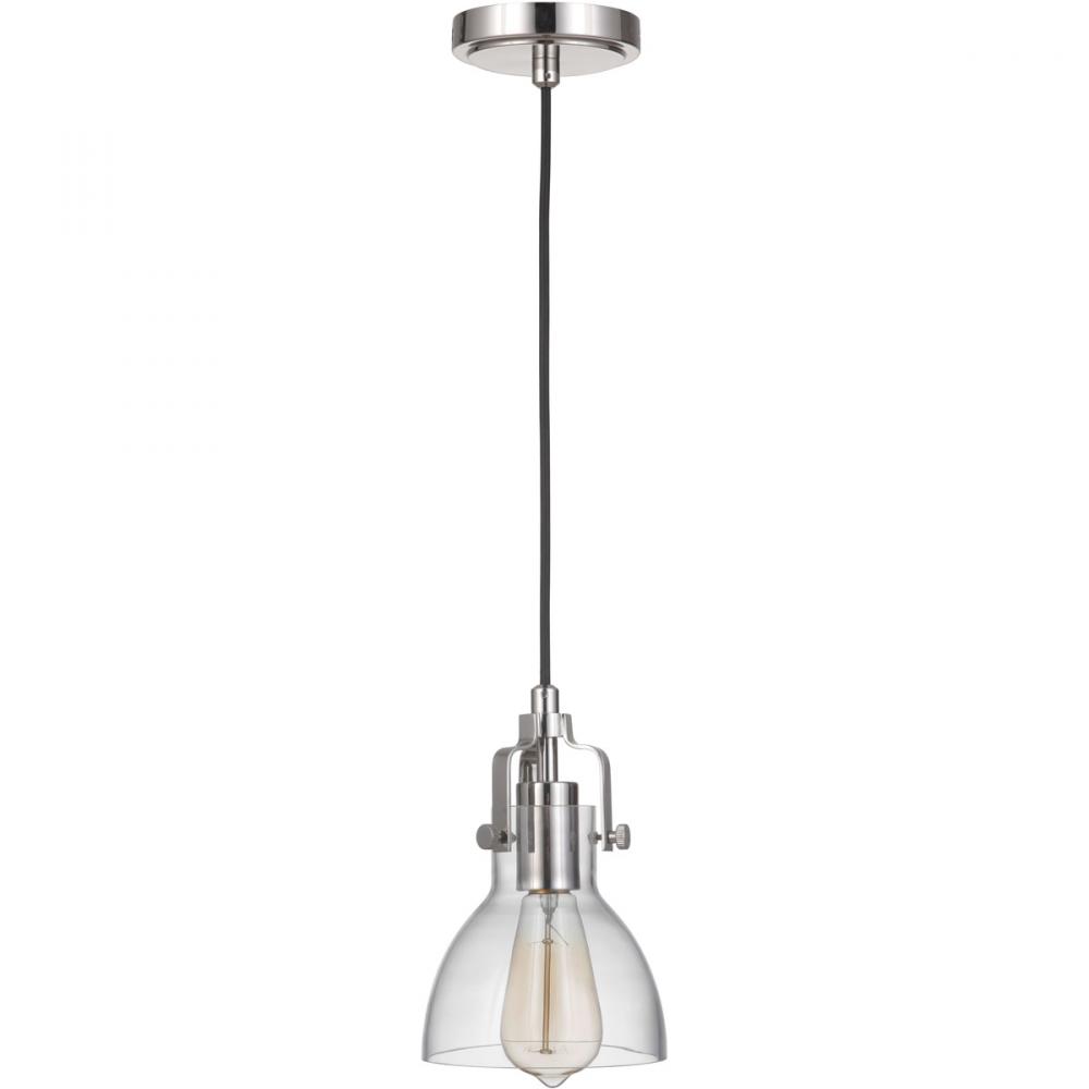 State House 1 Light Clear Dome Mini Pendant in Polished Nickel