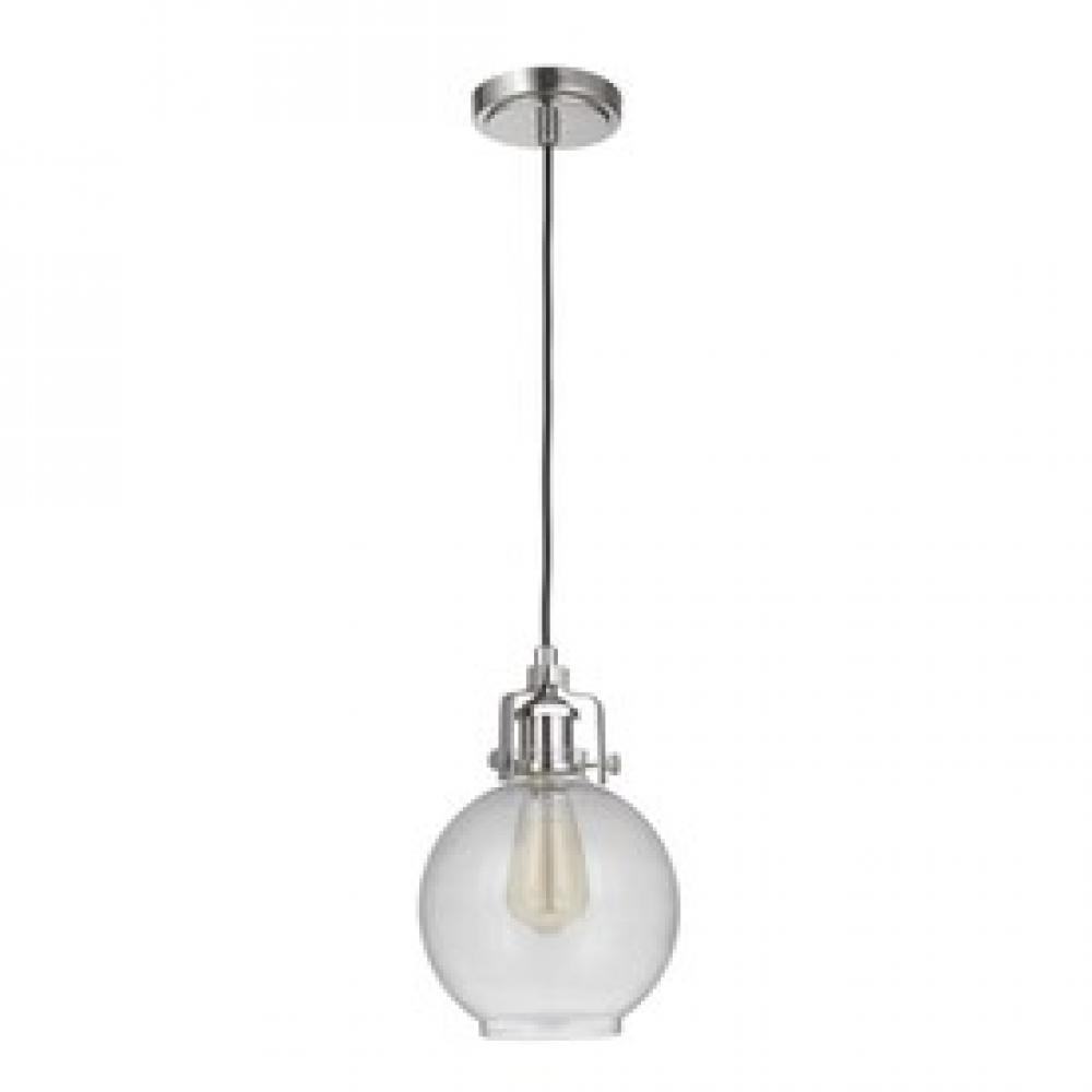 State House 1 Light Clear Cylinder Mini Pendant in Polished Nickel