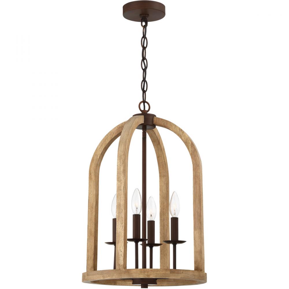 Aberdeen 4 Light Foyer in Natural Wood/Aged Bronze Brushed