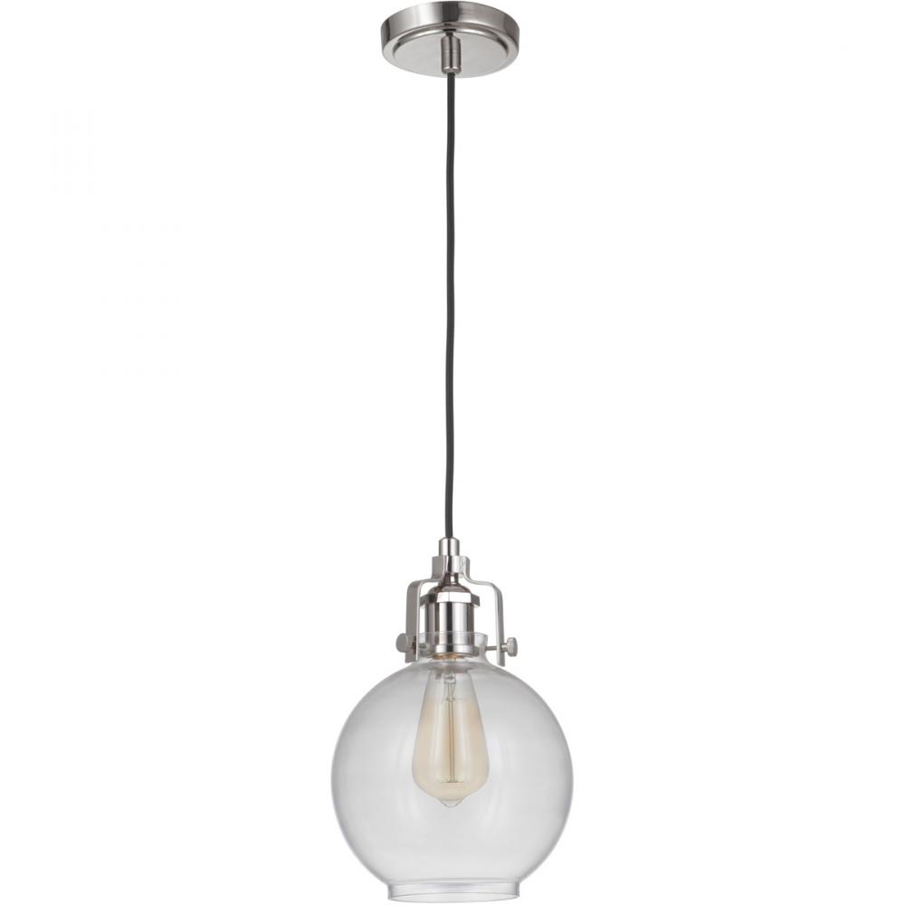 State House 1 Light Clear Globe Mini Pendant in Polished Nickel