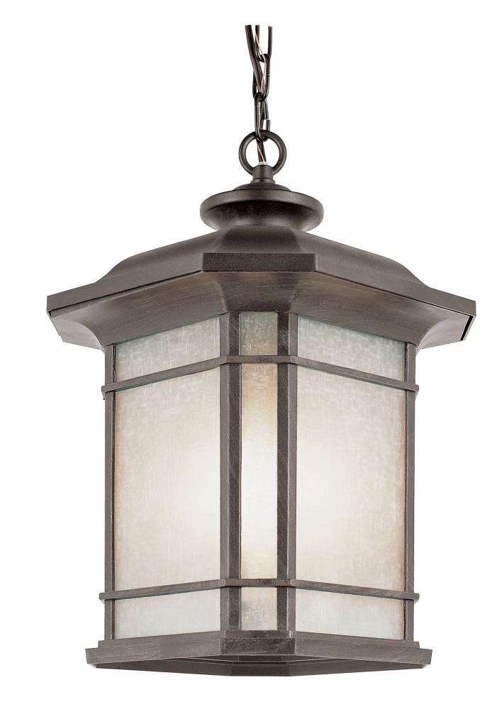 San Miguel Collection, Craftsman Style, Outdoor Hanging Pendant Lantern with Tea Stain Glass Windows