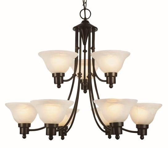 Perkins 9-Light, 9-Shade, Glass Bell, 2-Tier Chandelier with Chain