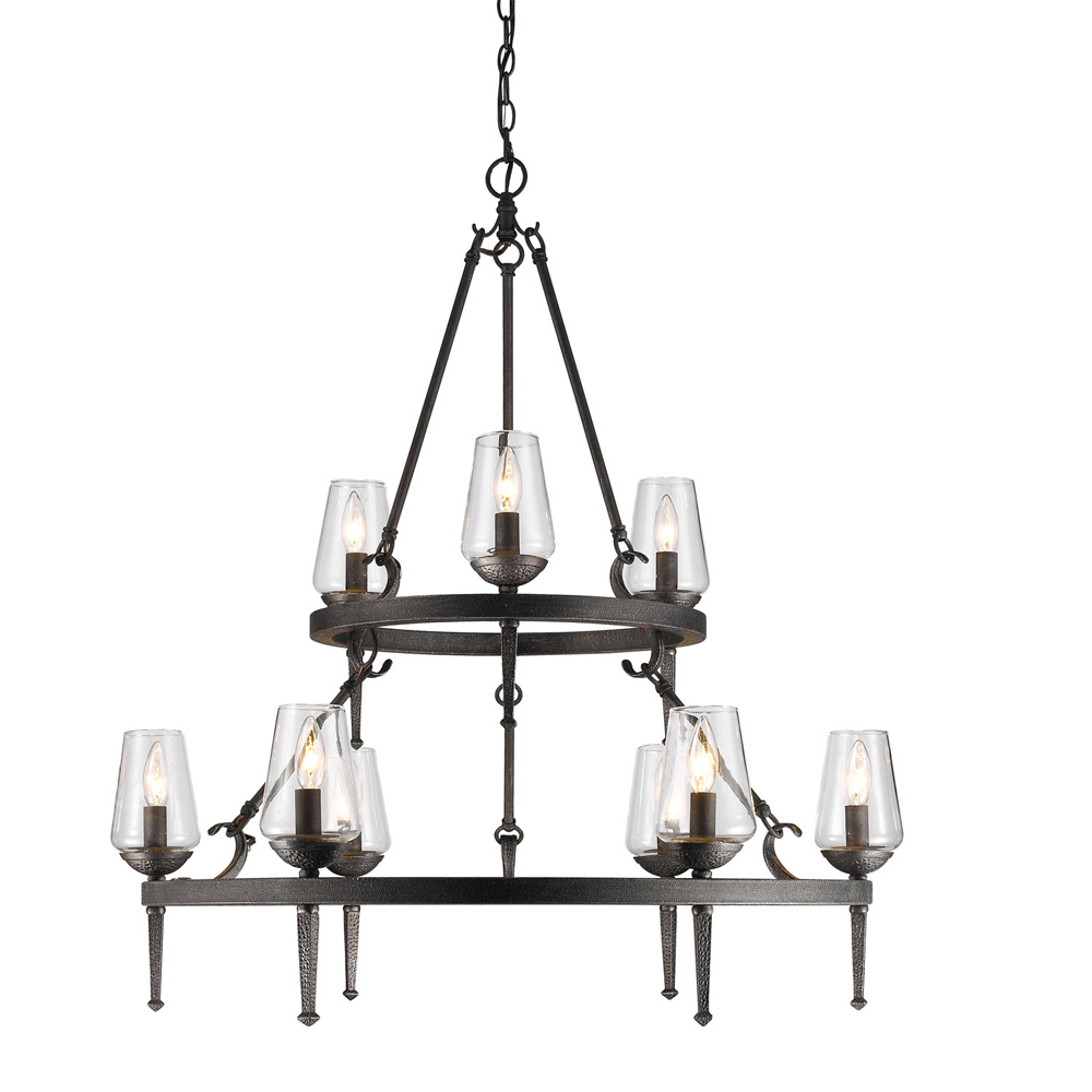 Marcellis 2 Tier - 9 Light Chandelier in Dark Natural Iron with Clear Glass