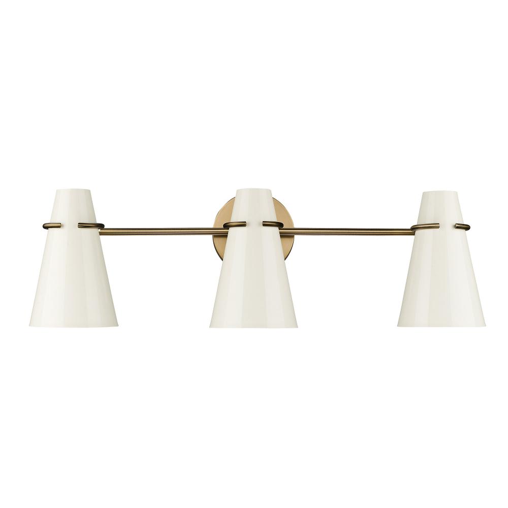 Reeva 3 Light Bath Vanity in Modern Brass with Glossy Ecru Shade