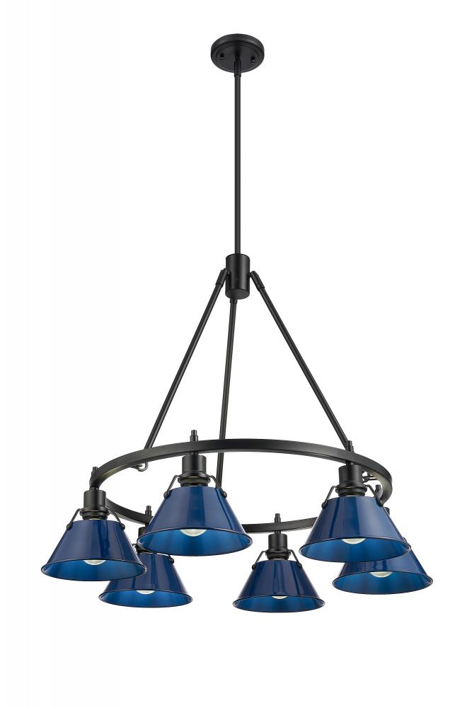 Orwell BLK 6 Light Chandelier in Matte Black with Matte Navy shades