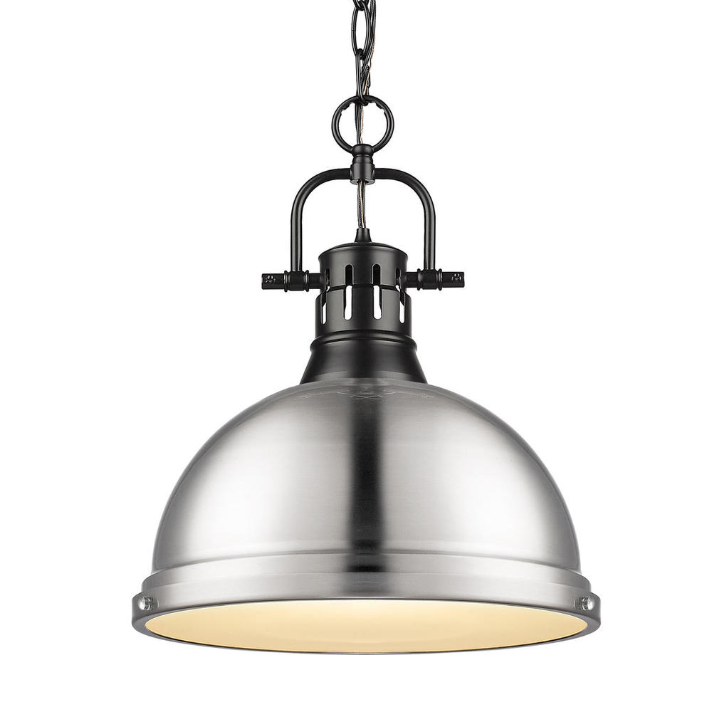 Duncan 1-Light Pendant with Chain in Matte Black with Pewter