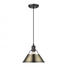 Golden 3306-M BLK-AB - Orwell BLK Medium Pendant - 10" in Matte Black with Aged Brass shade