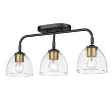 Golden 6958-3SF BLK-BCB-CLR - Roxie 3 Light Semi-Flush in Matte Black with Brushed Champagne Bronze Accents and Clear Glass Shade