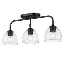 Golden 6958-3SF BLK-BLK-CLR - Roxie 3 Light Semi-Flush in Matte Black with Matte Black Accents and Clear Glass Shade