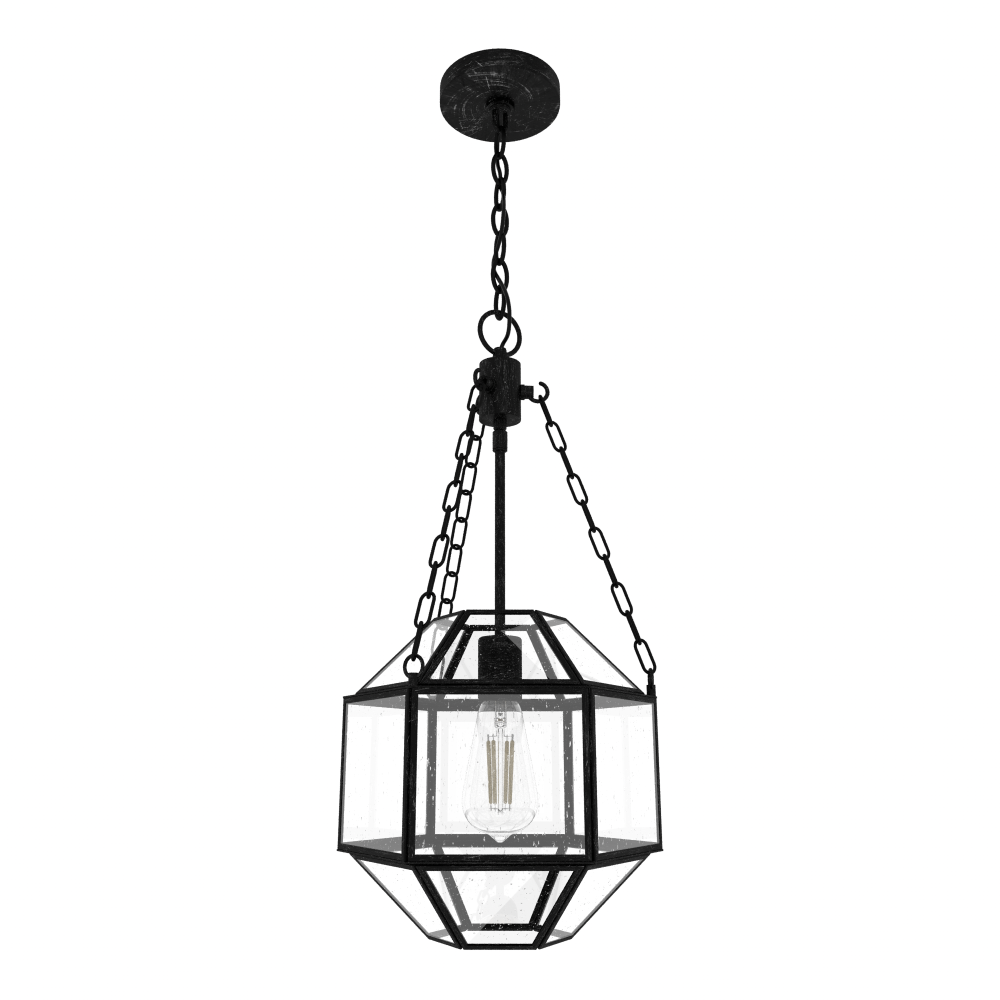 Hunter Indria Rustic Iron with Seeded Glass 1 Light Pendant Ceiling Light Fixture