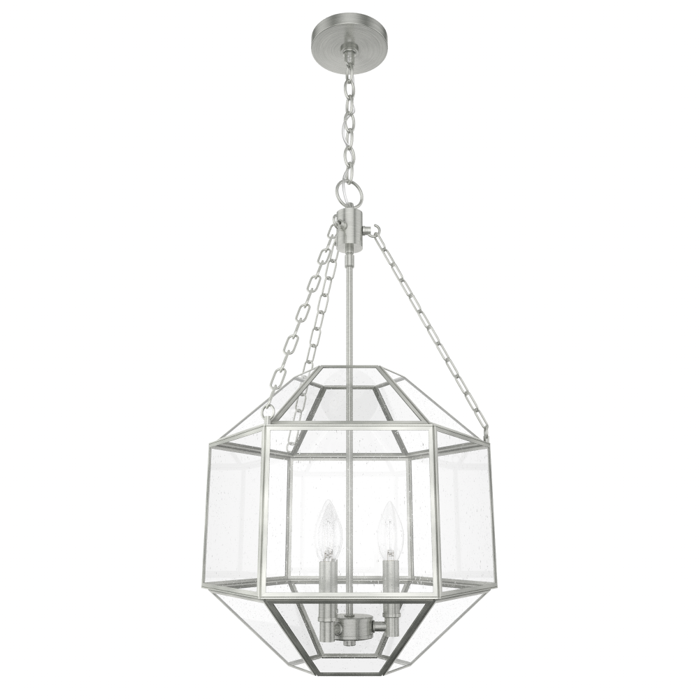 Hunter Indria Brushed Nickel with Seeded Glass 3 Light Pendant Ceiling Light Fixture