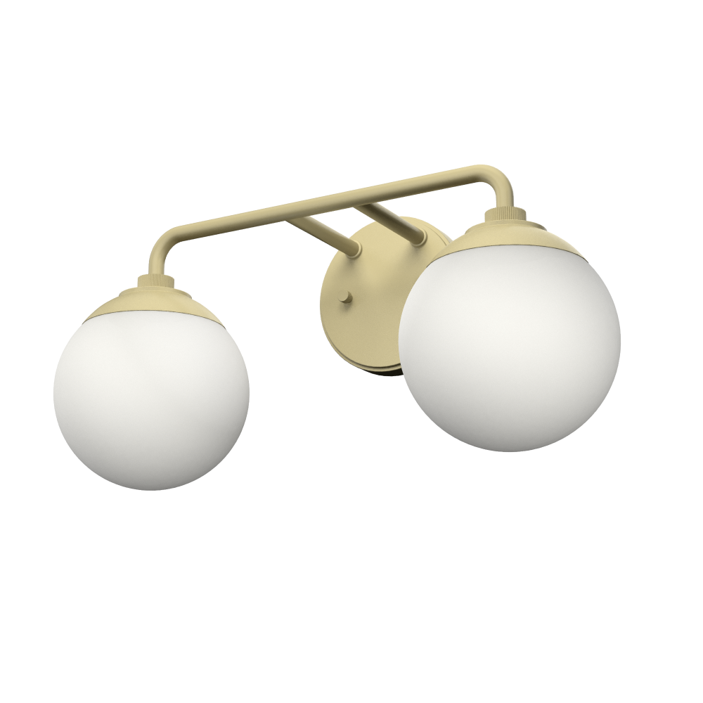 Hunter Hepburn Modern Brass with Cased White Glass 2 Light Bathroom Vanity Wall Light Fixture