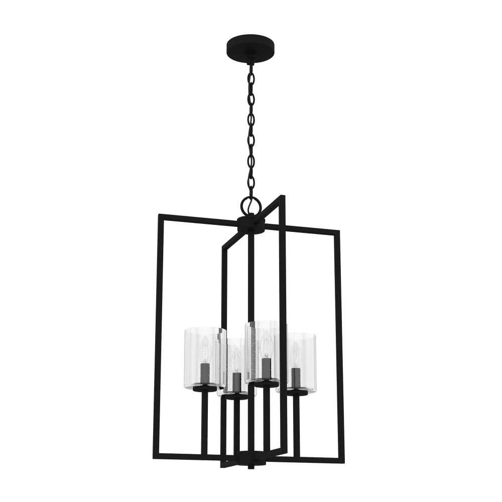 Hunter Kerrison Natural Black Iron with Seeded Glass 4 Light Pendant Ceiling Light Fixture