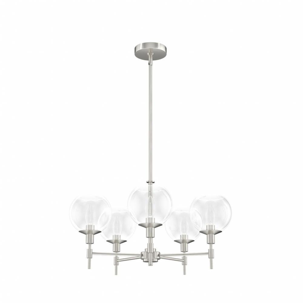 Hunter Xidane Brushed Nickel with Clear Glass 5 Light Chandelier Ceiling Light Fixture