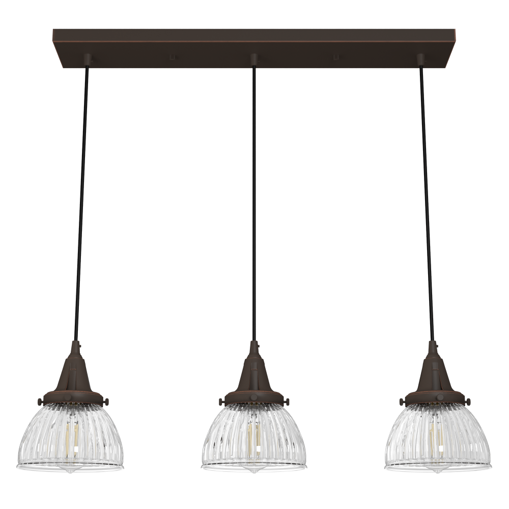 Hunter Cypress Grove Onyx Bengal with Clear Holophane Glass 3 Light Pendant Cluster Ceiling Light Fi