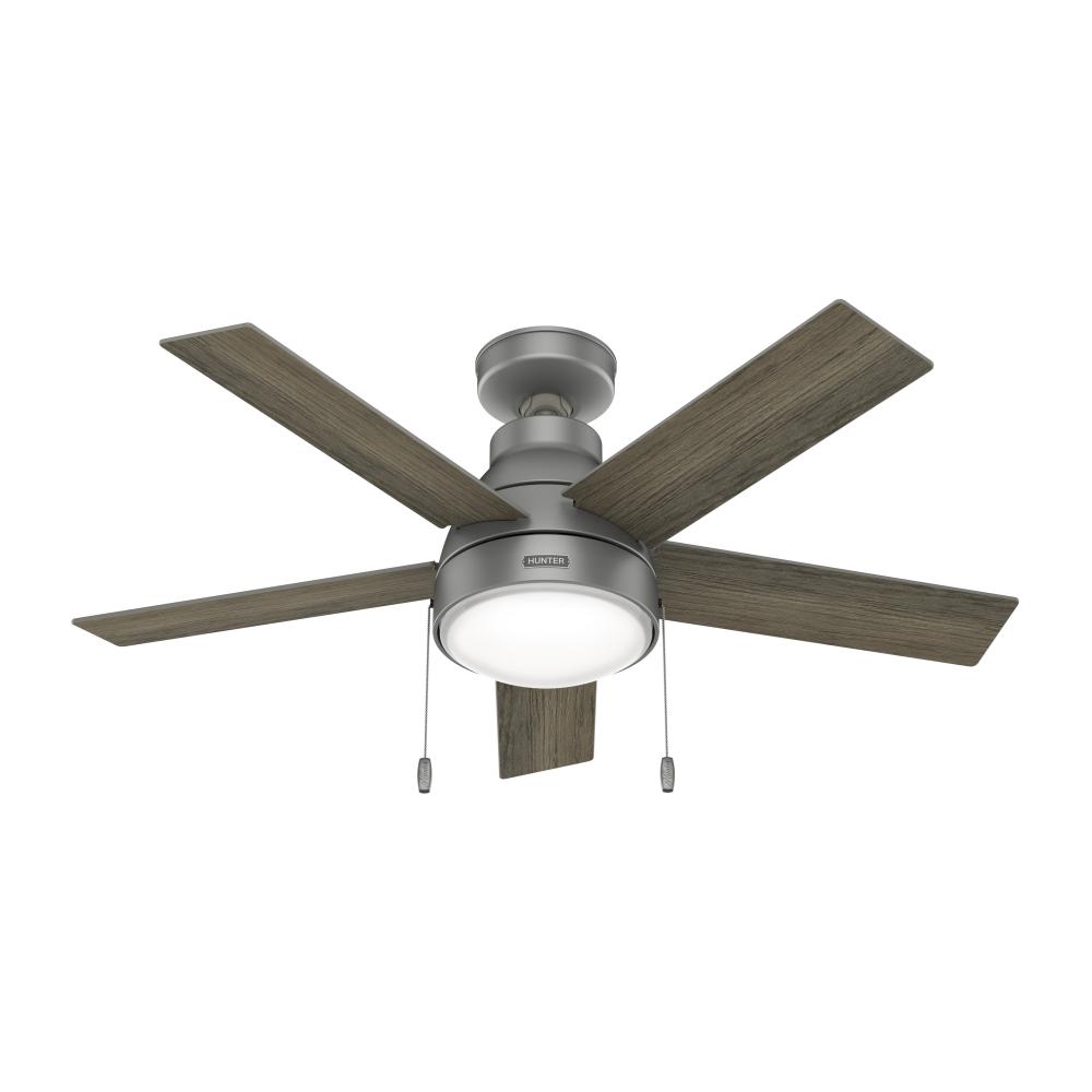 Hunter 44 inch Elliston Matte Silver Ceiling Fan with LED Light Kit and Pull Chain