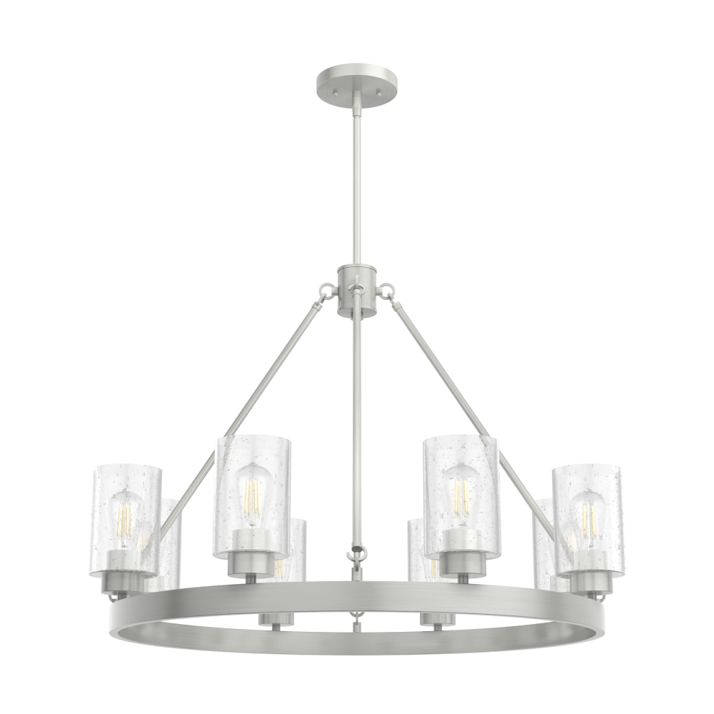 Hunter Hartland Brushed Nickel with Seeded Glass 8 Light Chandelier Ceiling Light Fixture