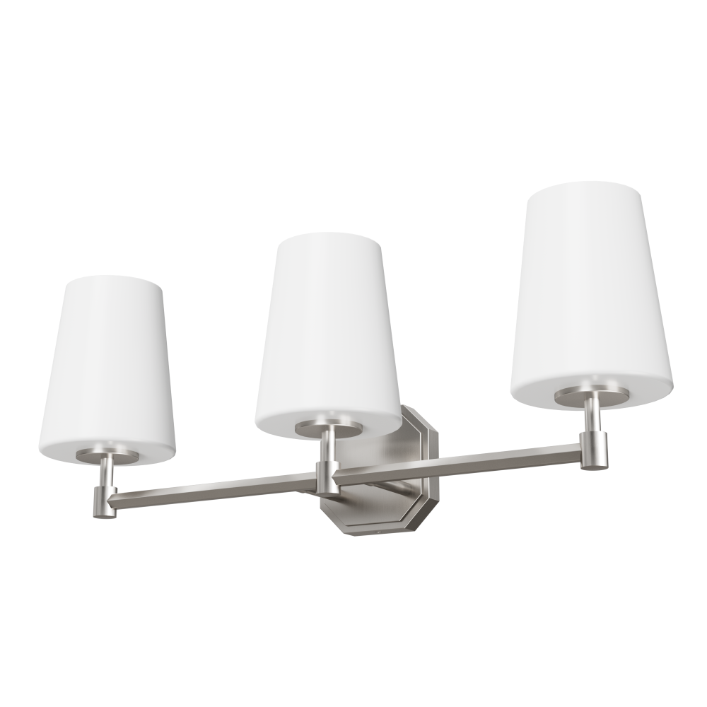 Hunter Nolita Brushed Nickel with Cased White Glass 3 Light Bathroom Vanity Wall Light Fixture