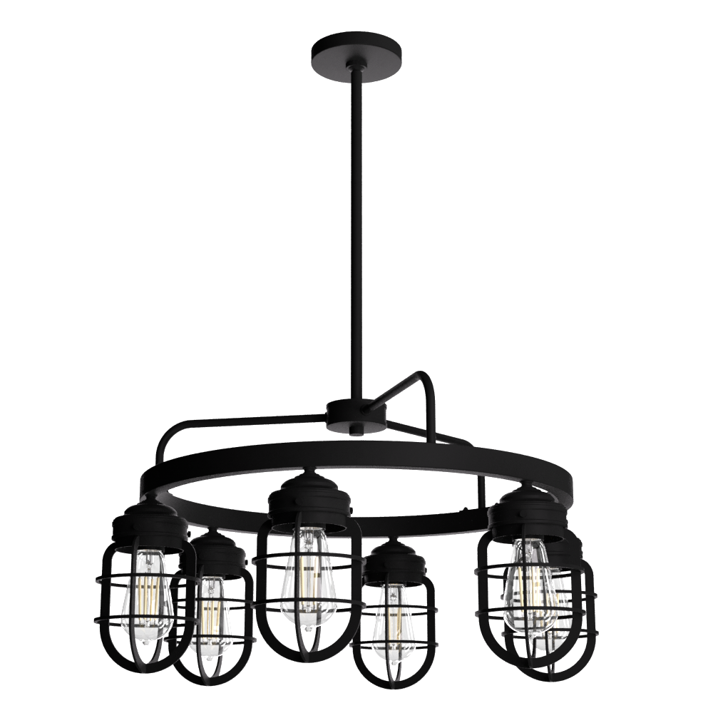 Hunter Starklake Natural Black Iron 6 Light Chandelier Ceiling Light Fixture