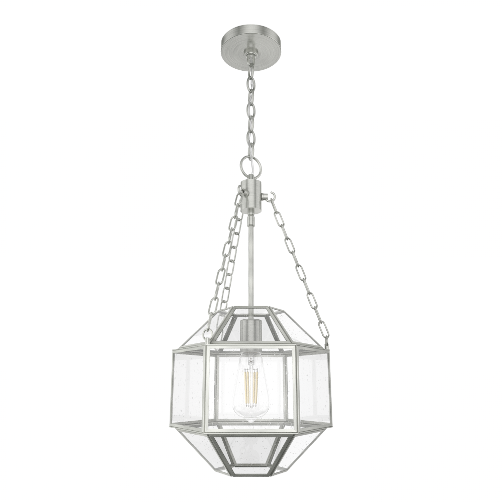 Hunter Indria Brushed Nickel with Seeded Glass 1 Light Pendant Ceiling Light Fixture