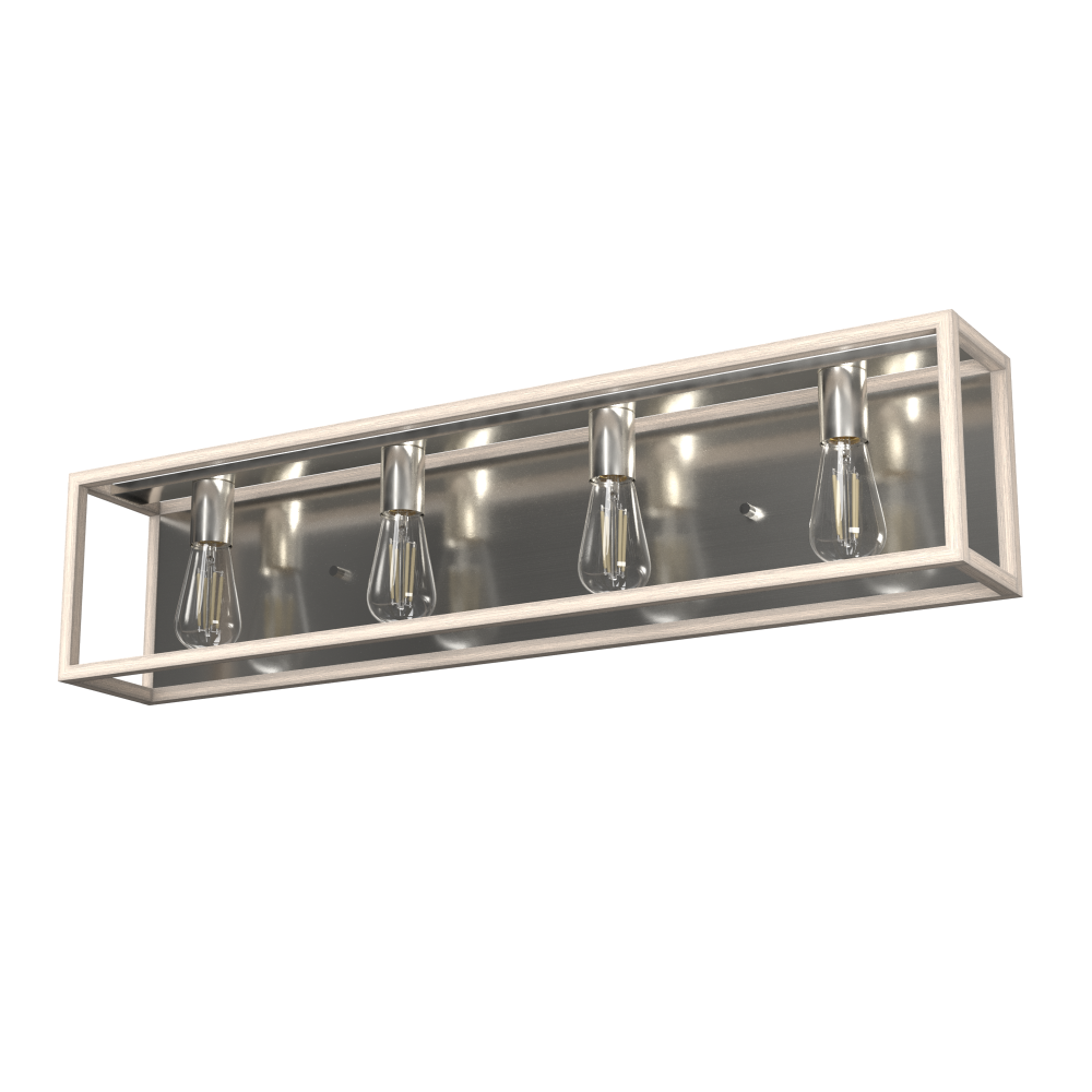 Hunter Squire Manor Brushed Nickel and Bleached Wood 4 Light Bathroom Vanity Wall Light Fixture