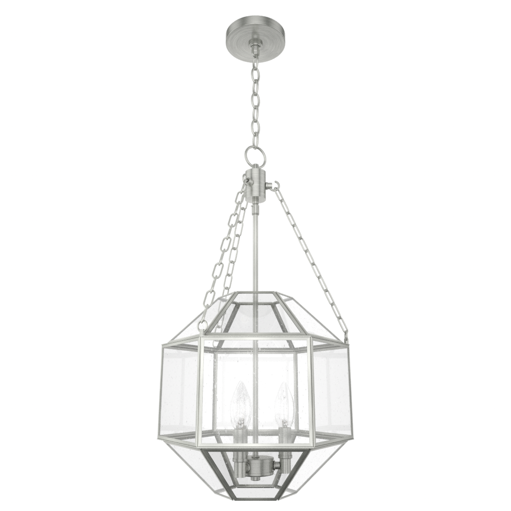 Hunter Indria Brushed Nickel with Seeded Glass 3 Light Pendant Ceiling Light Fixture