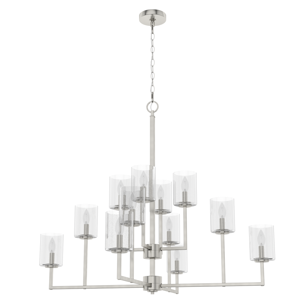 Hunter Kerrison Brushed Nickel with Seeded Glass 12 Light Chandelier Ceiling Light Fixture