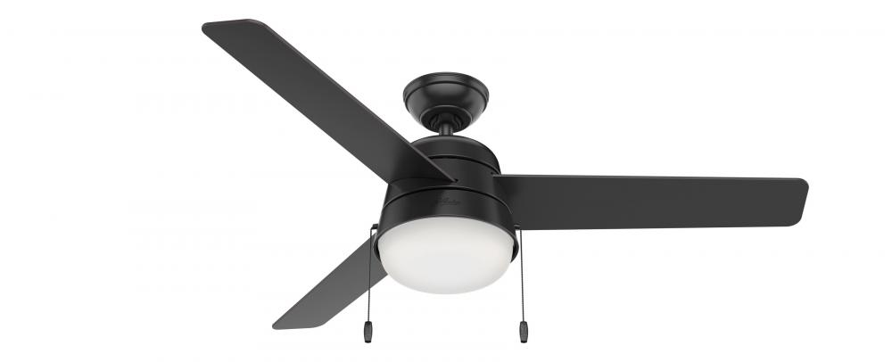 Hunter 52 inch Aker Matte Black Damp Rated Ceiling Fan with LED Light Kit and Pull Chain