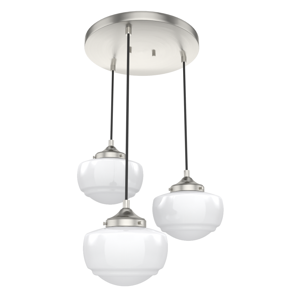 Hunter Saddle Creek Brushed Nickel with Cased White Glass 3 Light Pendant Cluster Ceiling Light Fixt