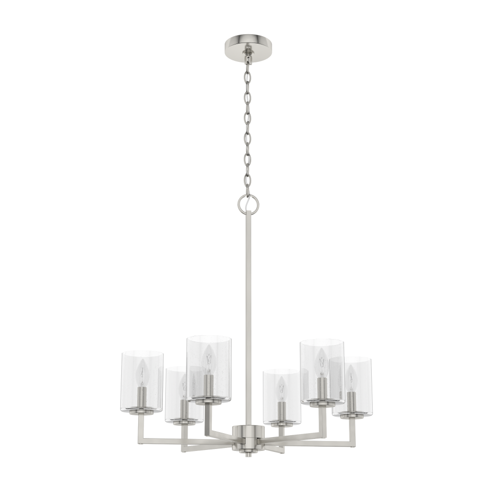Hunter Kerrison Brushed Nickel with Seeded Glass 6 Light Chandelier Ceiling Light Fixture