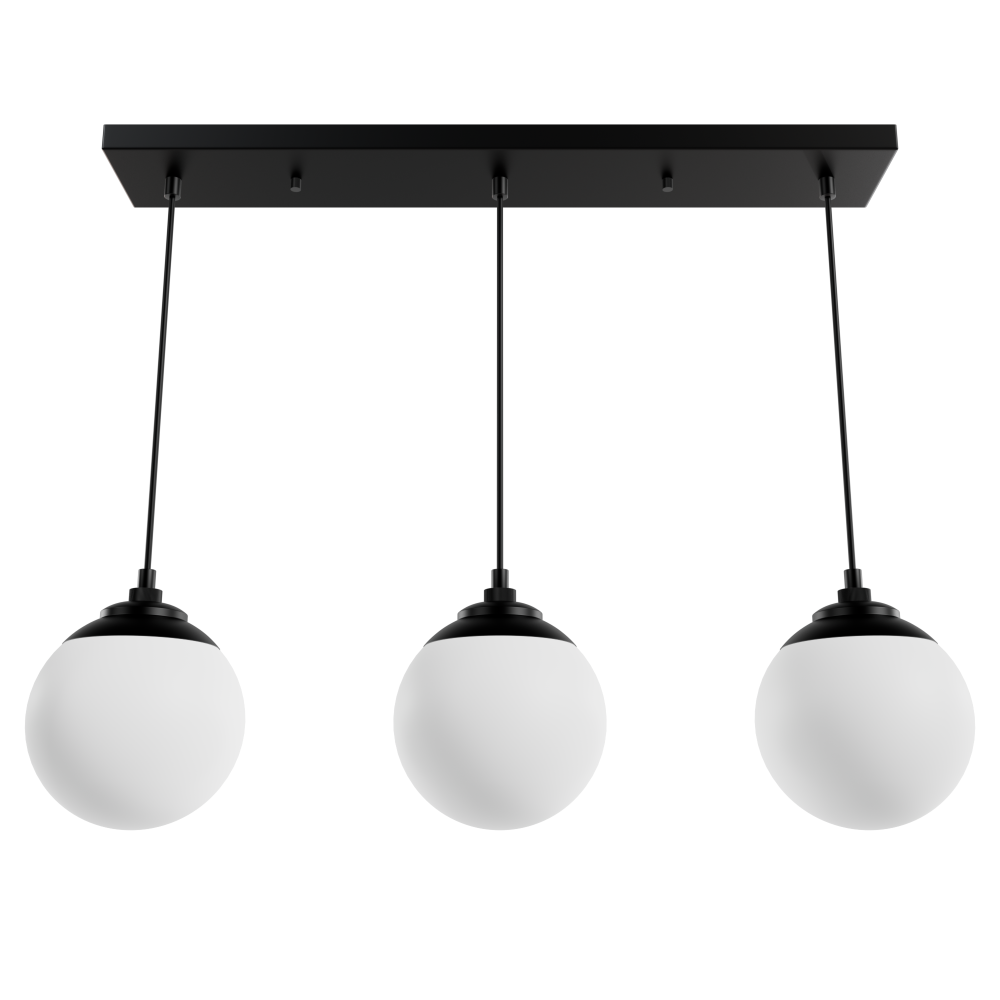 Hunter Hepburn Matte Black with Cased White Glass 3 Light Pendant Cluster Ceiling Light Fixture