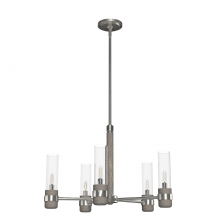Hunter 19475 - Hunter River Mill Brushed Nickel and Gray Wood with Seeded Glass 5 Light Chandelier Ceiling Light Fi