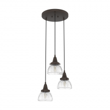 Hunter 19183 - Hunter Cypress Grove Onyx Bengal with Clear Holophane Glass 3 Light Pendant Cluster Ceiling Light Fi