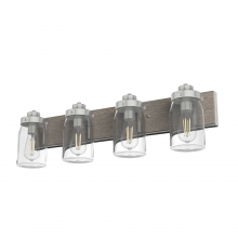 Hunter 48022 - Hunter Devon Park Brushed Nickel and Grey Wood with Clear Glass 4 Light Bathroom Vanity Wall Light F