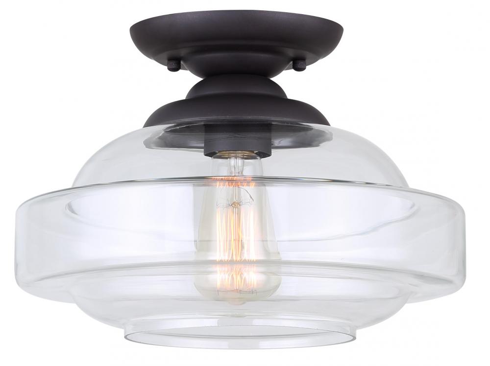 CHICAGO, 1 Lt Flush Mount, Clear Glass, 100W Type A, 12 1/2" W x 9 1/4" H, Easy Connect Incl