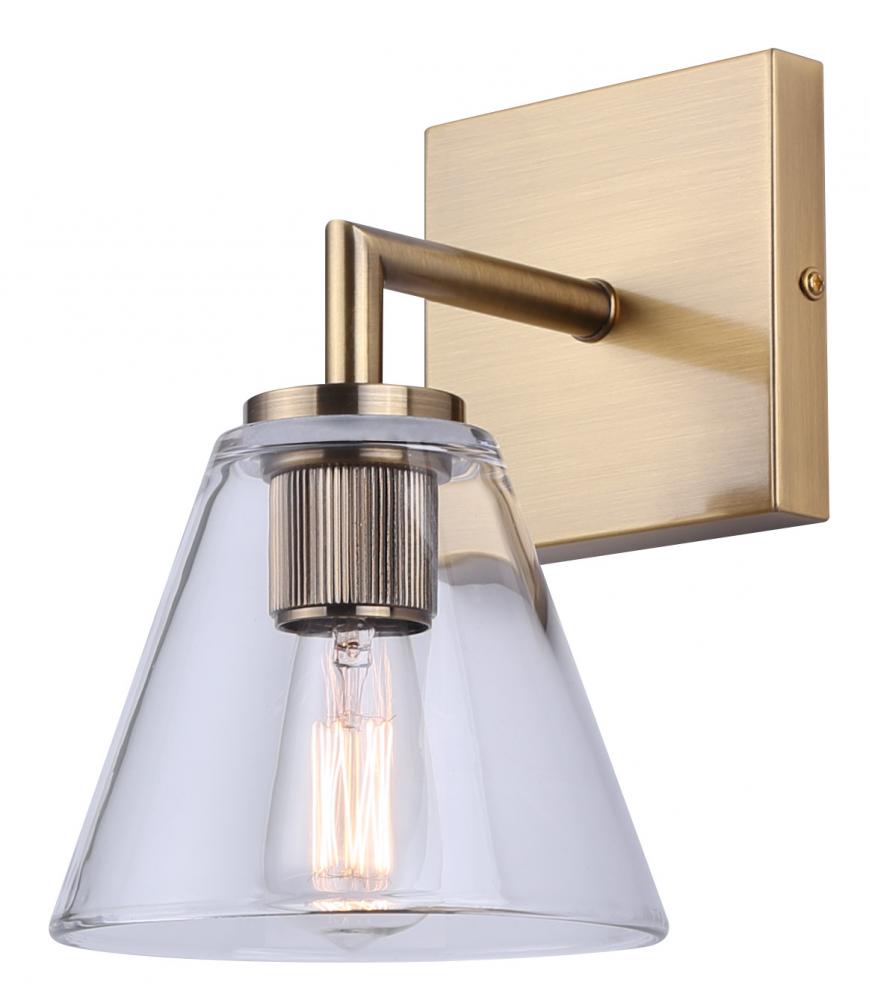 BERKLIE 6.5 in. 1 Light Gold Sconce with Clear Glass Shade