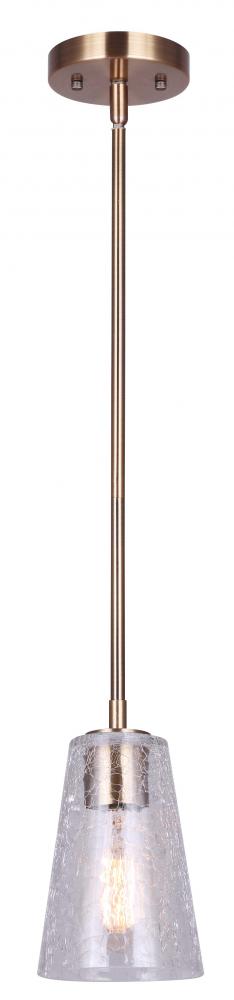 EVERLY, IPL1100A01GD -G-, 1 Lt Rod Pendant, Crackle Glass, 60W Type A, 5inch W x 10.75 - 58.75inch H