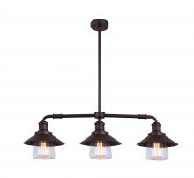 Canarm IPL521A03ORB - INDI, Spec. IPL521A03ORB, 3 Lt Pendant, 100W Type A, Clear Glass, 35 IN x 17 .5 IN - 46 IN